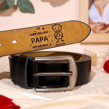 À mon Papa - Ceinture en Cuir Personnalisé avec 1 Prénom et 1 Dessin Enfant Cadeau pour Homme | Jessemade