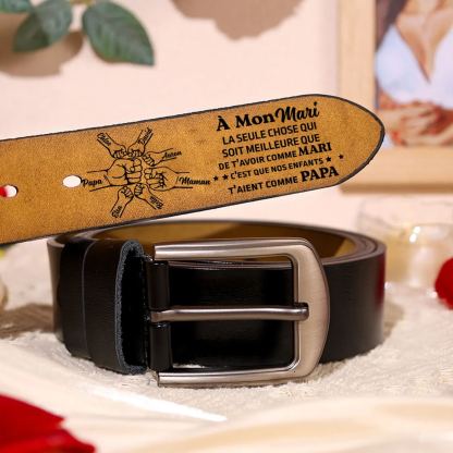 À mon Mari - Ceinture Poing en Cuir Personnalisé avec 7 Prénoms Cadeau pour Homme | Jessemade