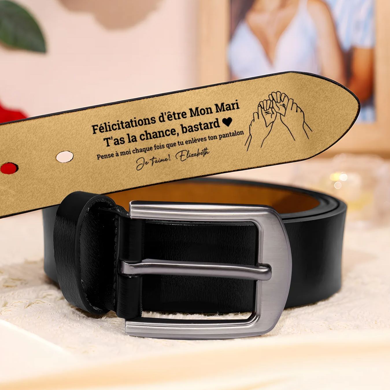 À mon Mari - Ceinture en Cuir Personnalisé avec Texte Cadeau pour Homme | Jessemade