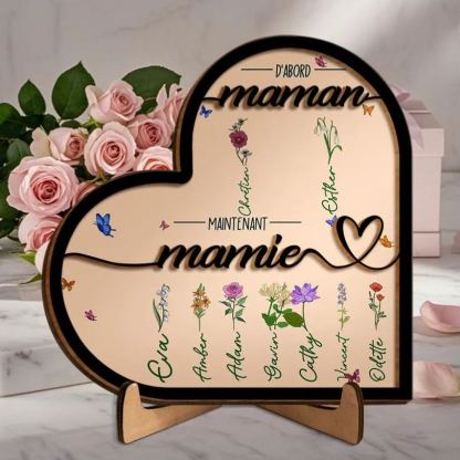 Plaque Cœur  en Bois 1-10 Prénoms Personnalisés Décoration de Maison Cadeau pour Mamie | Jessemade