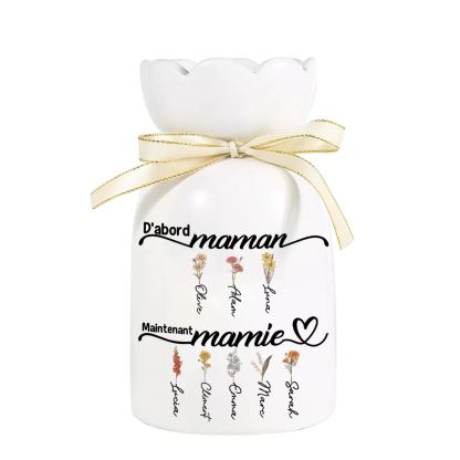 À Maman - Vase à Fleurs Personnalisé 4 Prénoms Vase Céramique Roses et Cœur Décoration de la Maison (sans plantes) | Jessemade