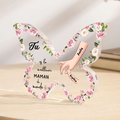 À ma Maman - Plaque Acrylique 2 Prénoms Personnalisés Décoration la Main dans la Main en forme de Papillon | Jessemade