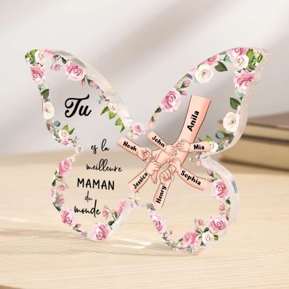 À ma Maman - Plaque Acrylique 7 Prénoms Personnalisés Décoration la Main dans la Main en forme de Papillon | Jessemade