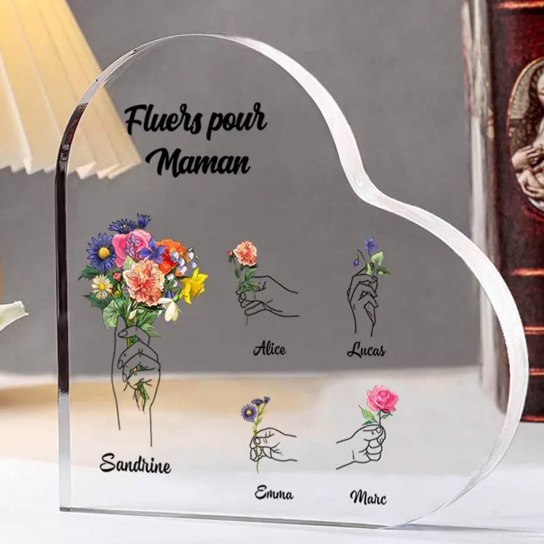 [Copy]À Maman-Cœur en bois personnalisé – décoration avec 1-10 prénoms d’enfants et fleurs gravées | Jessemade
