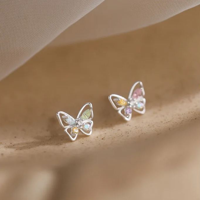 Boucles d’Oreilles Puces Papillon Multicolore | Jessemade