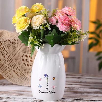 À Maman/Mamie - Vase en Céramique Personnalisés avec 1-6 Prénoms et 2 Textes Vase 4 Motif Papillons Colorés (sans fleurs) | Jessemade