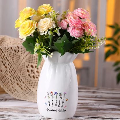 À Maman/Mamie - Vase en Céramique Personnalisés avec 1-6 Prénoms et 2 Textes Vase 4 Motif Papillons Colorés (sans fleurs) | Jessemade