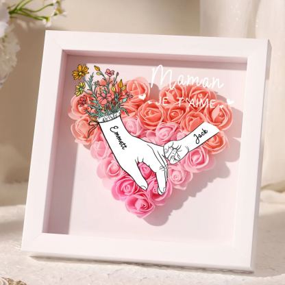 À ma Maman - Cadre photo Panneau de densité la main dans la main 2 Prénoms et 1 Texte Personnalisés Ornements Floral pour Famille