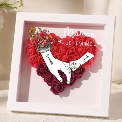 À ma Maman - Cadre photo Panneau de densité la main dans la main 2 Prénoms et 1 Texte Personnalisés Ornements Floral pour Famille
