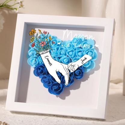 À ma Maman - Cadre photo Panneau de densité la main dans la main 2 Prénoms et 1 Texte Personnalisés Ornements Floral pour Famille