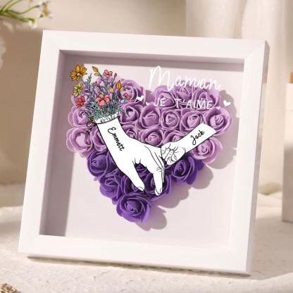 À ma Maman - Cadre photo Panneau de densité la main dans la main 2 Prénoms et 1 Texte Personnalisés Ornements Floral pour Famille