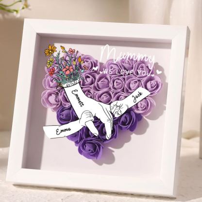 À ma Maman - Cadre photo Panneau de densité la main dans la main 3 Prénoms et 2 Texte Personnalisés Ornements Floral pour Famille