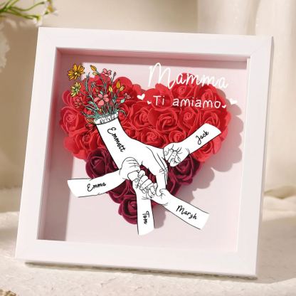 À ma Maman - Cadre photo Panneau de densité la main dans la main 5 Prénoms et 2 Texte Personnalisés Ornements Floral pour Famille