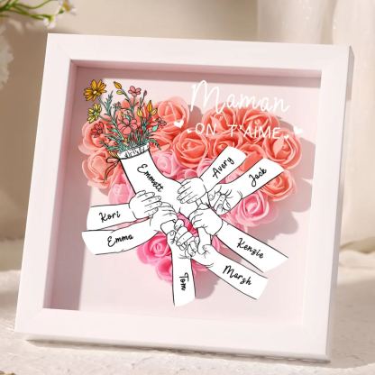 À ma Maman - Cadre photo Panneau de densité la main dans la main 7 Prénoms et 2 Texte Personnalisés Ornements Floral pour Famille
