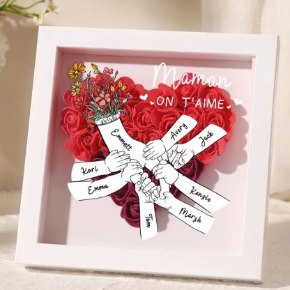 À ma Maman - Cadre photo Panneau de densité la main dans la main 8 Prénoms et 2 Texte Personnalisés Ornements Floral pour Famille