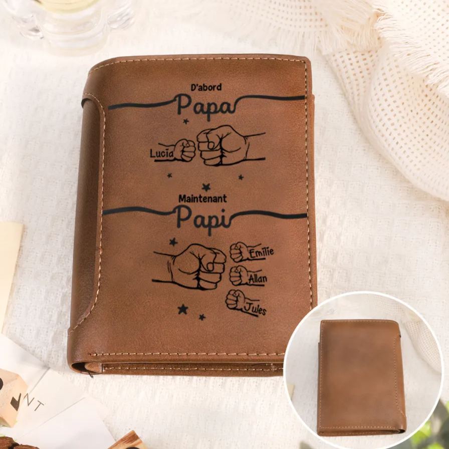 À mon Papi/Papa - Portefeuille Classique Poings 2-9 Prénoms Personnalisés Porte-Monnaie Carte | Jessemade
