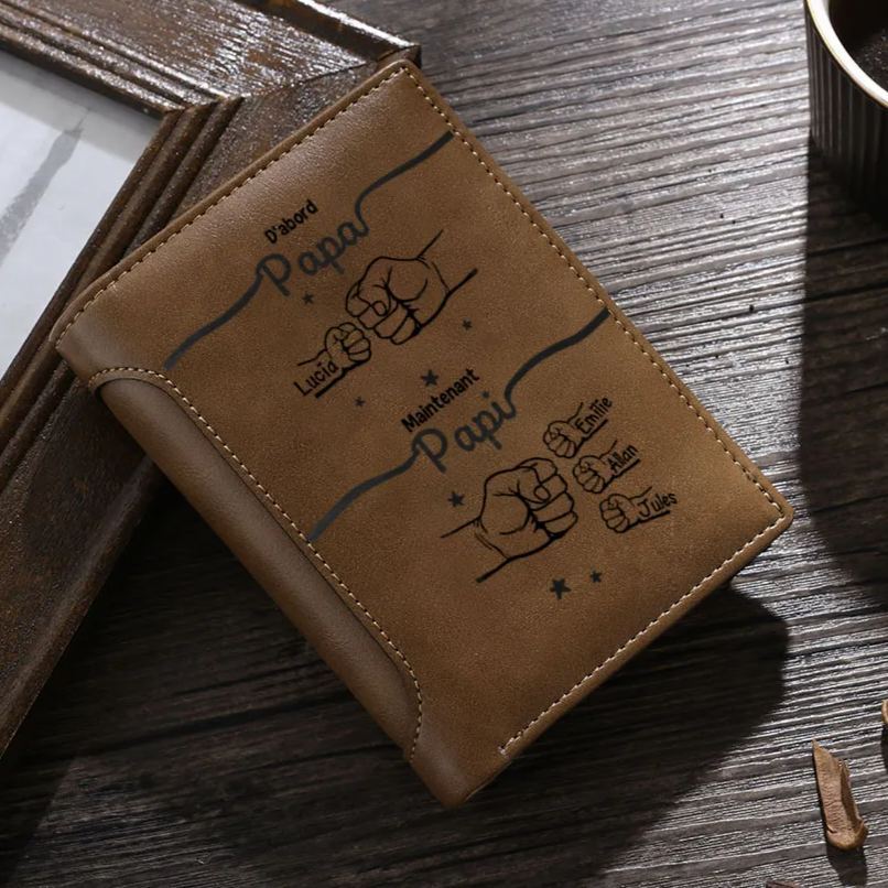 À mon Papi/Papa - Portefeuille Classique Poings 2-9 Prénoms Personnalisés Porte-Monnaie Carte | Jessemade