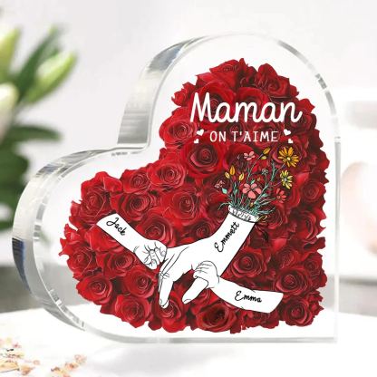 À ma Maman/Mamie-Plaque Acrylique Rose avec 2 Prénoms et 2 Textes Personnalisés Décoration la main dans la main | Jessemade