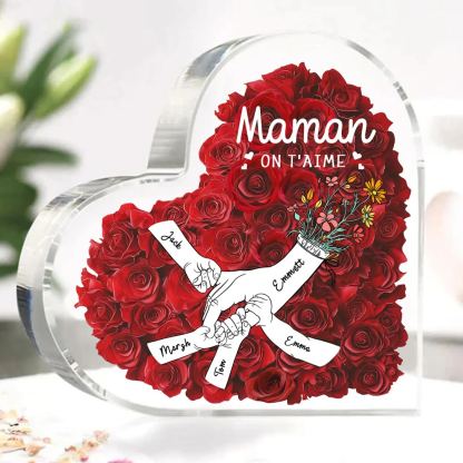 À ma Maman/Mamie-Plaque Acrylique Rose avec 5 Prénoms et 2 Textes Personnalisés Décoration la main dans la main | Jessemade