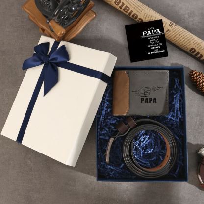 Coffret cadeau personnalisé pour papa – Portefeuille photo et ceinture gravée | Jessemade