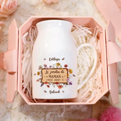 À Maman - Vase à Fleurs 2 Prénoms Personnalisés avec 1 Texte Décoration de la Maison (sans plantes) | Jessemade