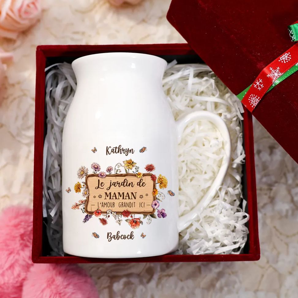 À Maman - Vase à Fleurs 2 Prénoms Personnalisés avec 1 Texte Décoration de la Maison (sans plantes) | Jessemade