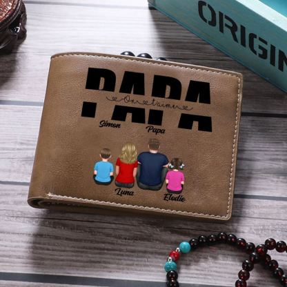 À mon Papa - Portefeuille Personnalisé avec 1-4 Prénoms et Enfants illustrés et 1 Texte Portefeuille Homme | Jessemade