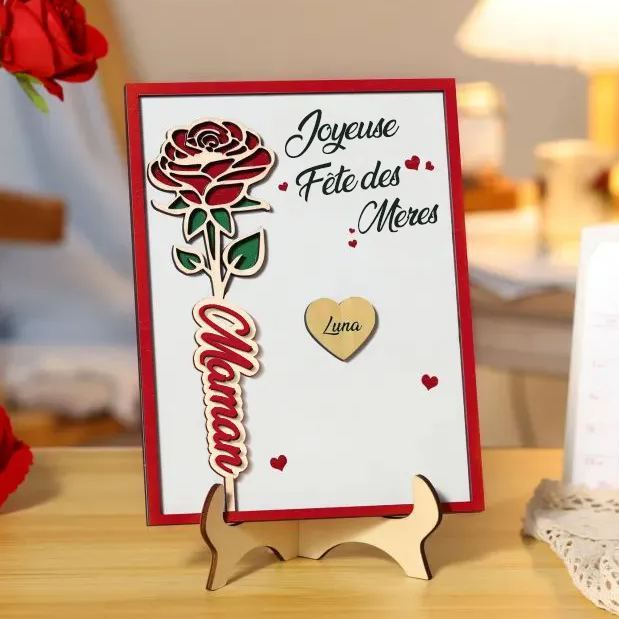 À Maman - Décoration en bois Personnalisé avec 1 Prénom et 2 Textes Décoration Rose pour Maman | Jessemade