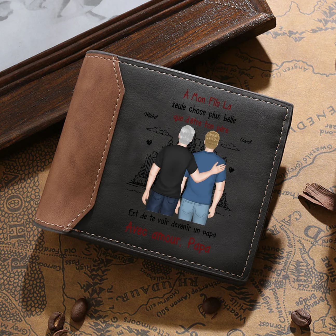 À mon Papa - Portefeuille Personnalisé avec 1-8 Prénoms et Enfants illustrés Portefeuille Homme | Jessemade