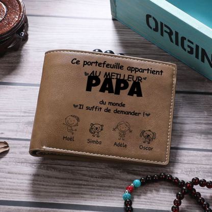 À mon Papa/Papi - Portefeuille Personnalisé avec 2 Prénoms Portefeuille Homme | Jessemade