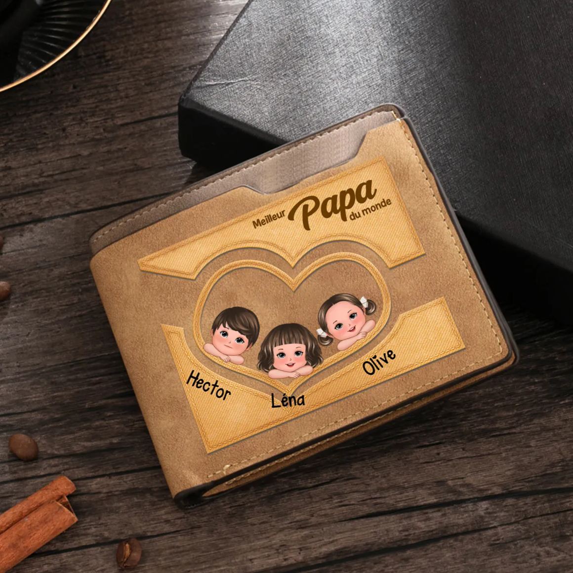 [Copy]À mon Papa - Portefeuille Personnalisé avec 1-10 Prénoms et Enfants illustrés Portefeuille Homme | Jessemade