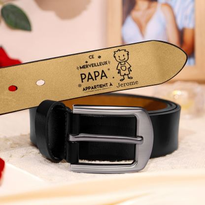 À mon Papa - Ceinture en Cuir Personnalisé avec 1 Prénom et 1 Dessin Enfant Cadeau pour Homme | Jessemade