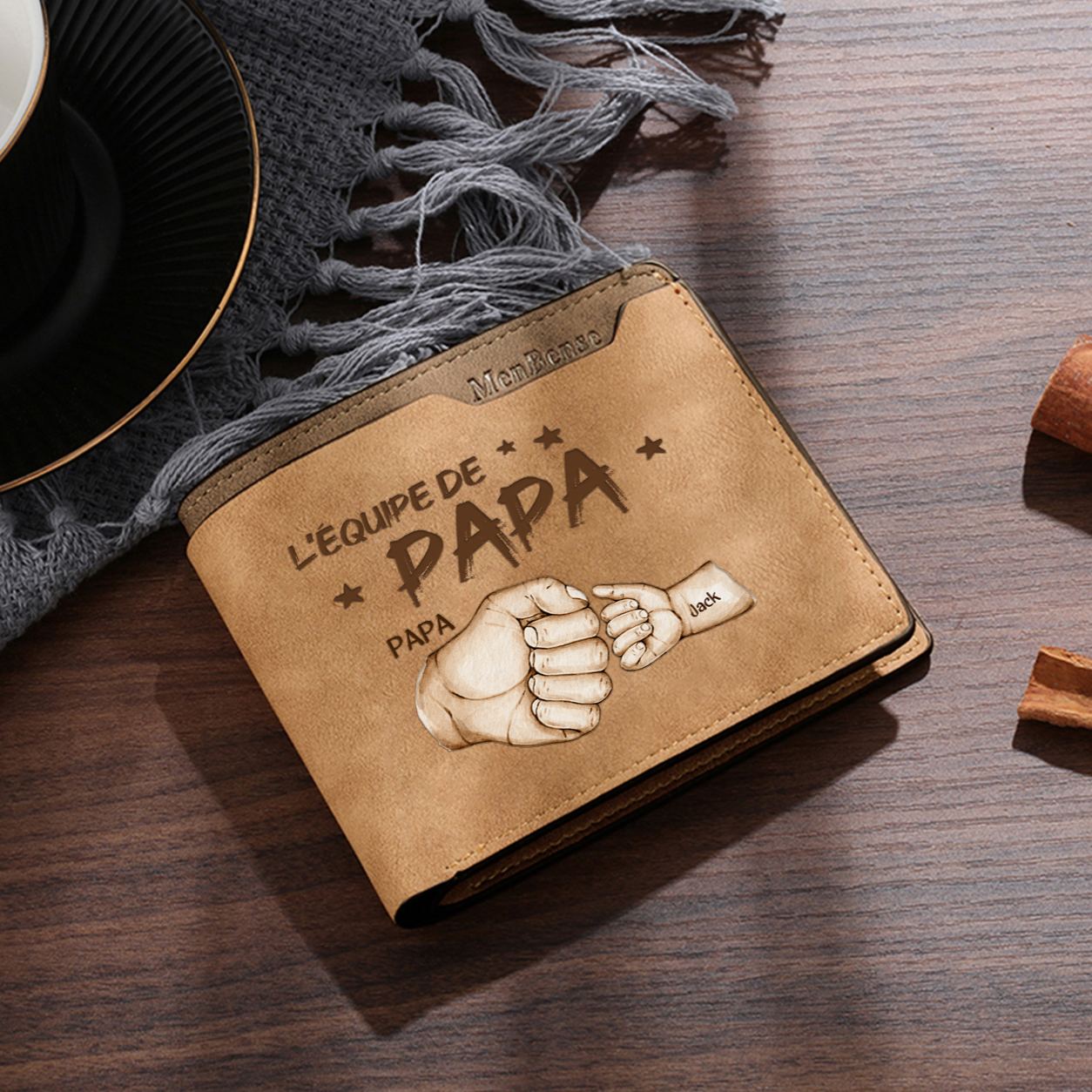 À mon Papa-Portefeuille Poings 3 Prénoms Personnalisés avec Texte et Photo Classique Homme | Cadeau Fête des Pères | Jessemade