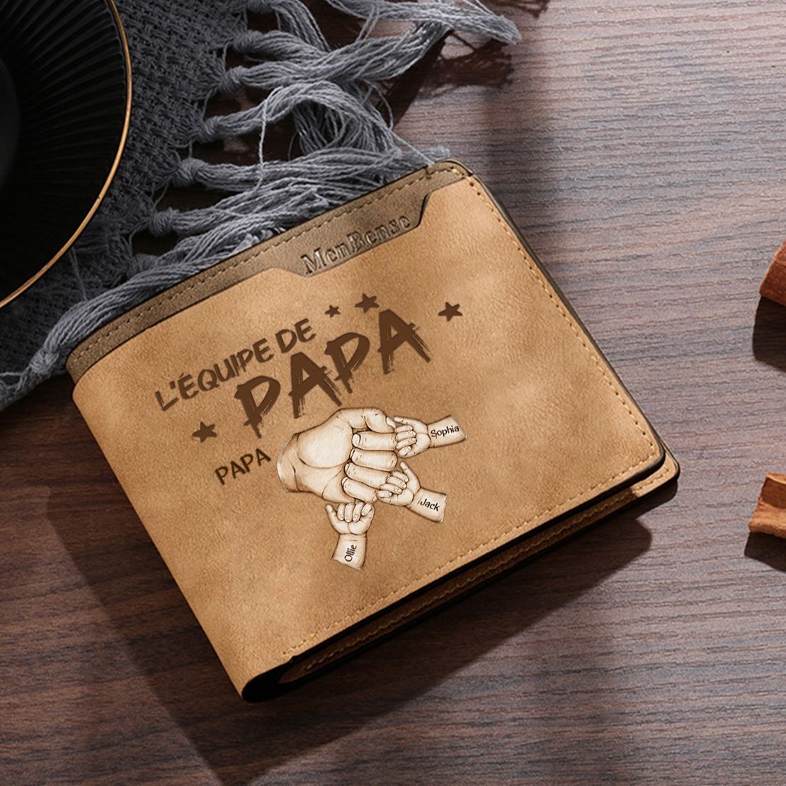À mon Papa-Portefeuille avec Gravure Poings Personnalisés 4 Prénoms | Jessemade
