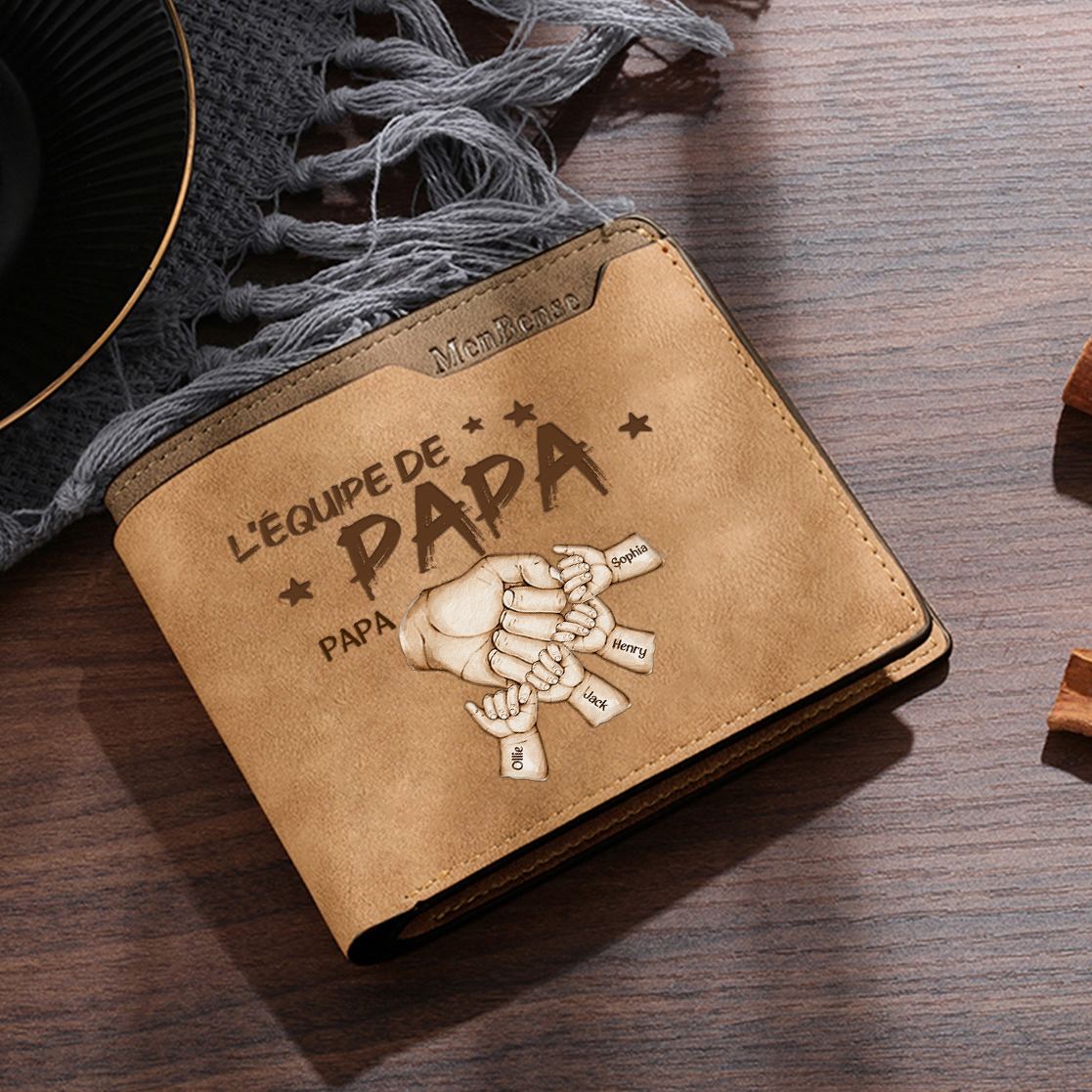 À mon Papa-Portefeuille avec Gravure Poings Personnalisés 5 Prénoms | Jessemade
