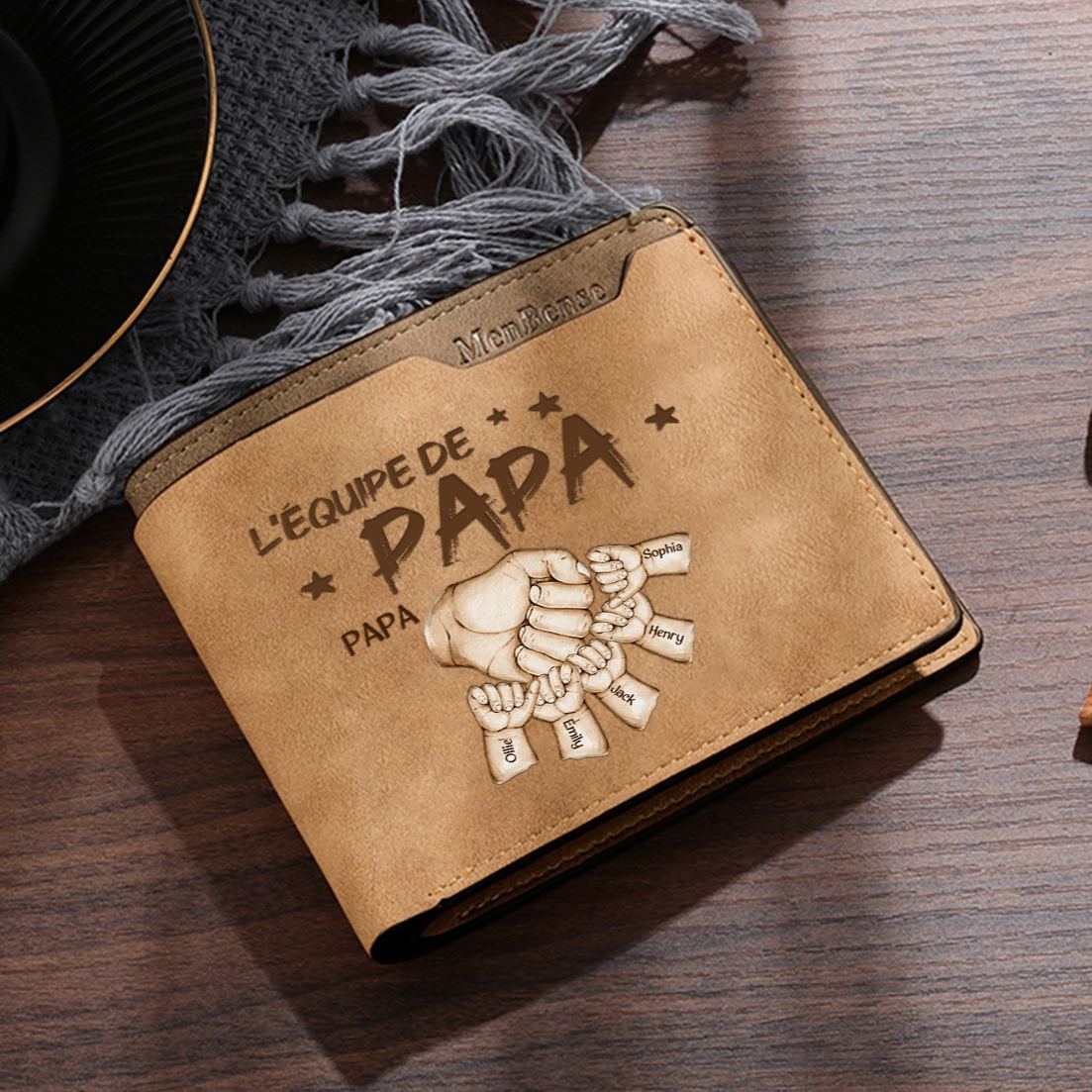 À mon Papa-Portefeuille avec Gravure Poings Personnalisés 6 Prénoms | Jessemade