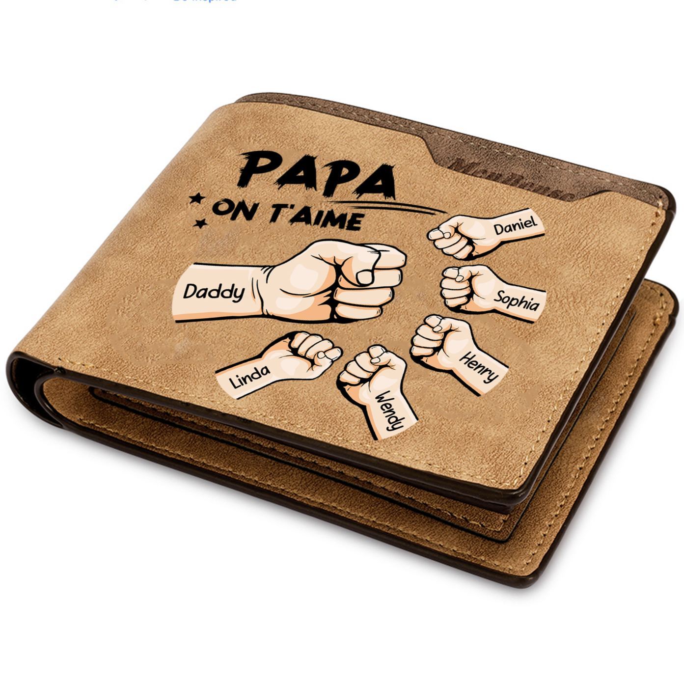 À mon Papa-Portefeuille Personnalisés avec 6 Prénoms et Poings Portefeuille Homme Classique | Cadeau Fête des Pères | Jessemade