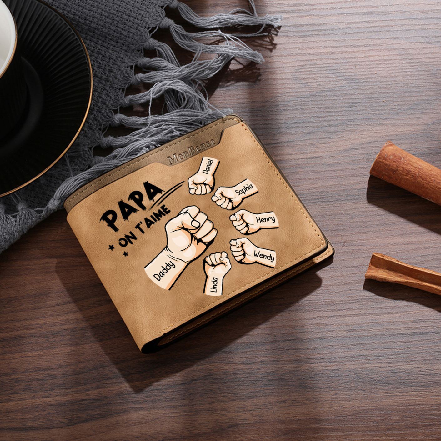 À mon Papa-Portefeuille Personnalisés avec 6 Prénoms et Poings Portefeuille Homme Classique | Cadeau Fête des Pères | Jessemade