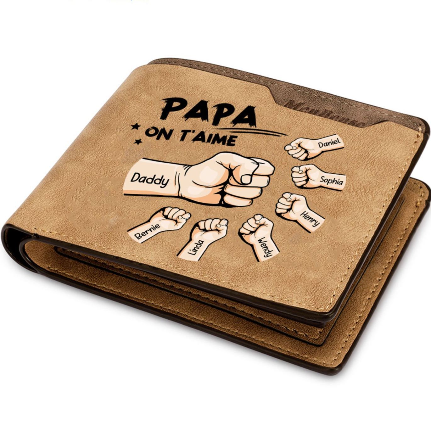 À mon Papa-Portefeuille Personnalisés avec 7 Prénoms et Poings Portefeuille Homme Classique | Cadeau Fête des Pères | Jessemade