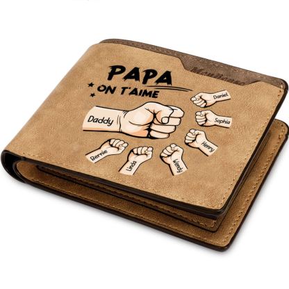 À mon Papa-Portefeuille Personnalisés avec 7 Prénoms et Poings Portefeuille Homme Classique | Cadeau Fête des Pères | Jessemade