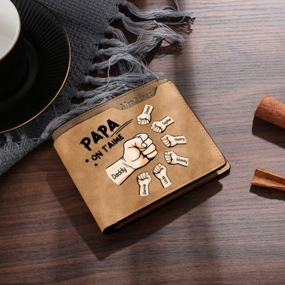 À mon Papa-Portefeuille Personnalisés avec 7 Prénoms et Poings Portefeuille Homme Classique | Cadeau Fête des Pères | Jessemade