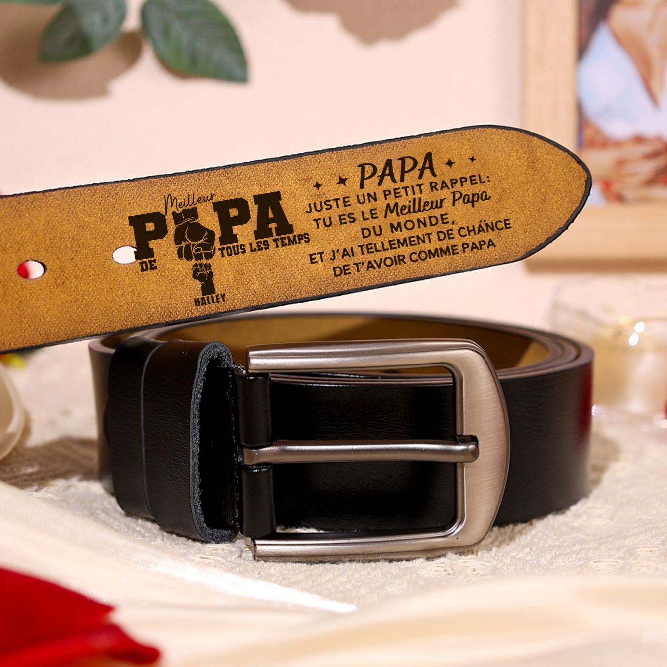 À Papa - Ceinture en Cuir personnalisée avec 1 Prénom – Cadeau pour Papa | Jessemade