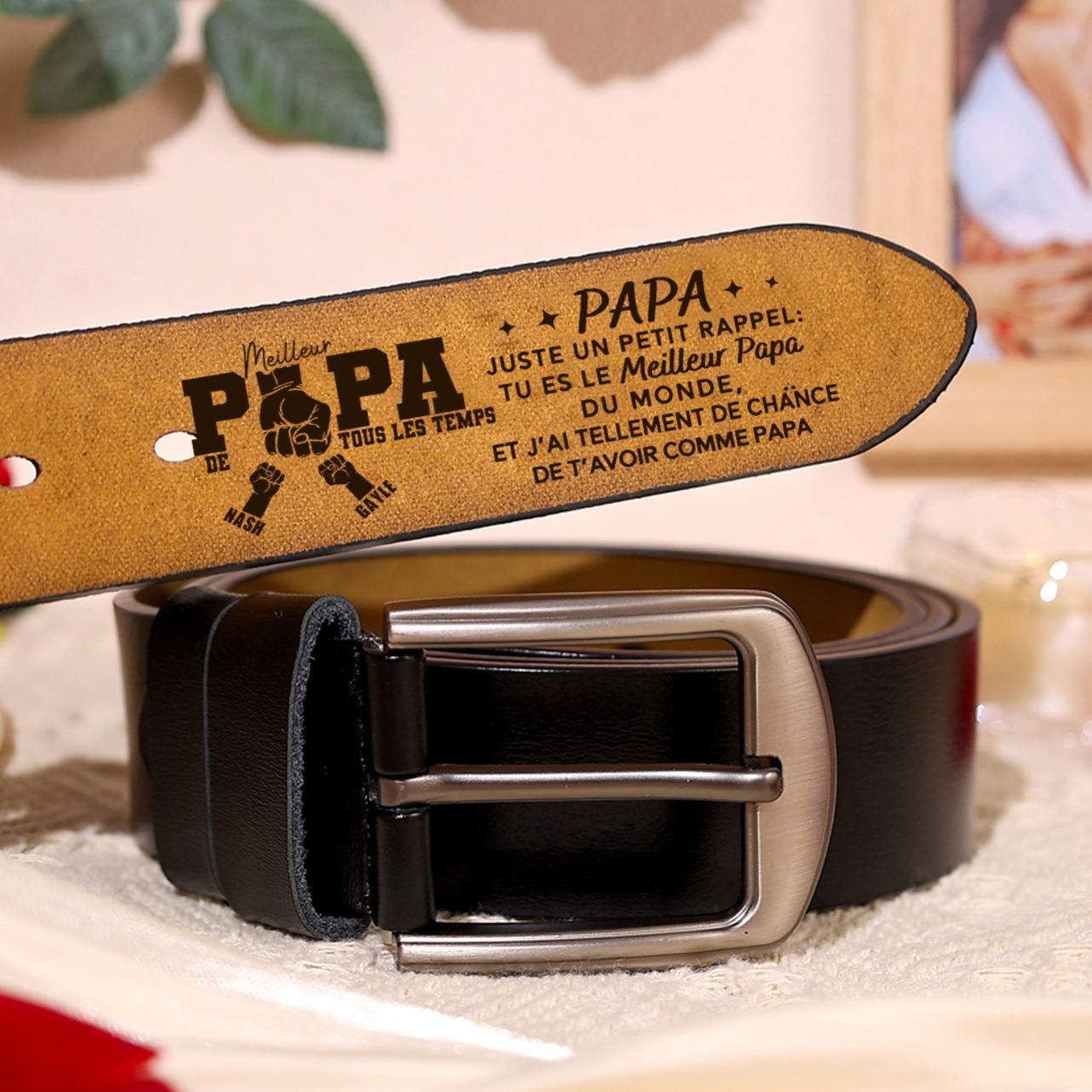 À Papa - Ceinture en Cuir personnalisée avec 2 Prénoms – Cadeau pour Papa | Cadeau Fête des Pères | Jessemade
