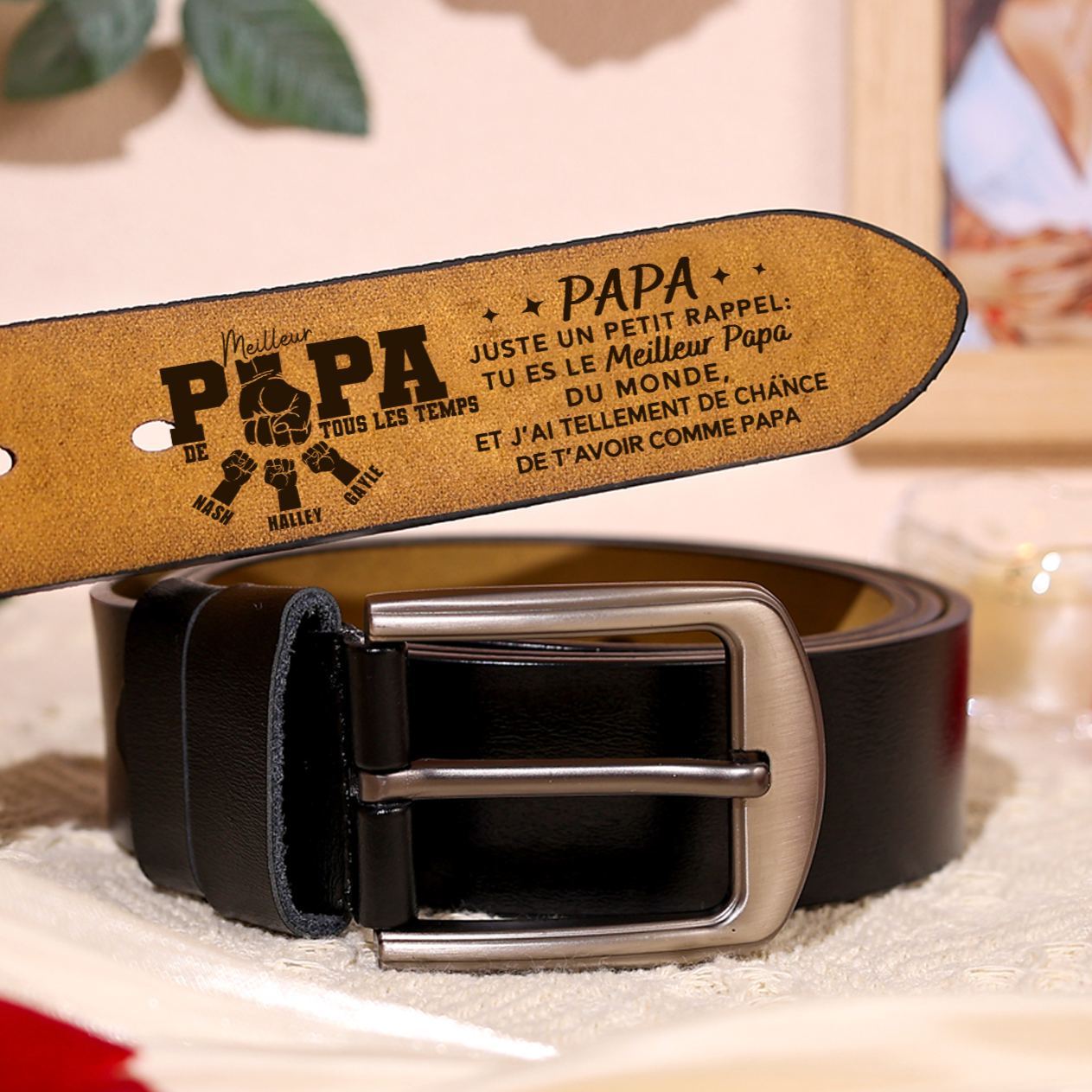 À Papa - Ceinture en Cuir personnalisée avec 3 Prénoms – Cadeau pour Papa | Cadeau Fête des Pères | Jessemade