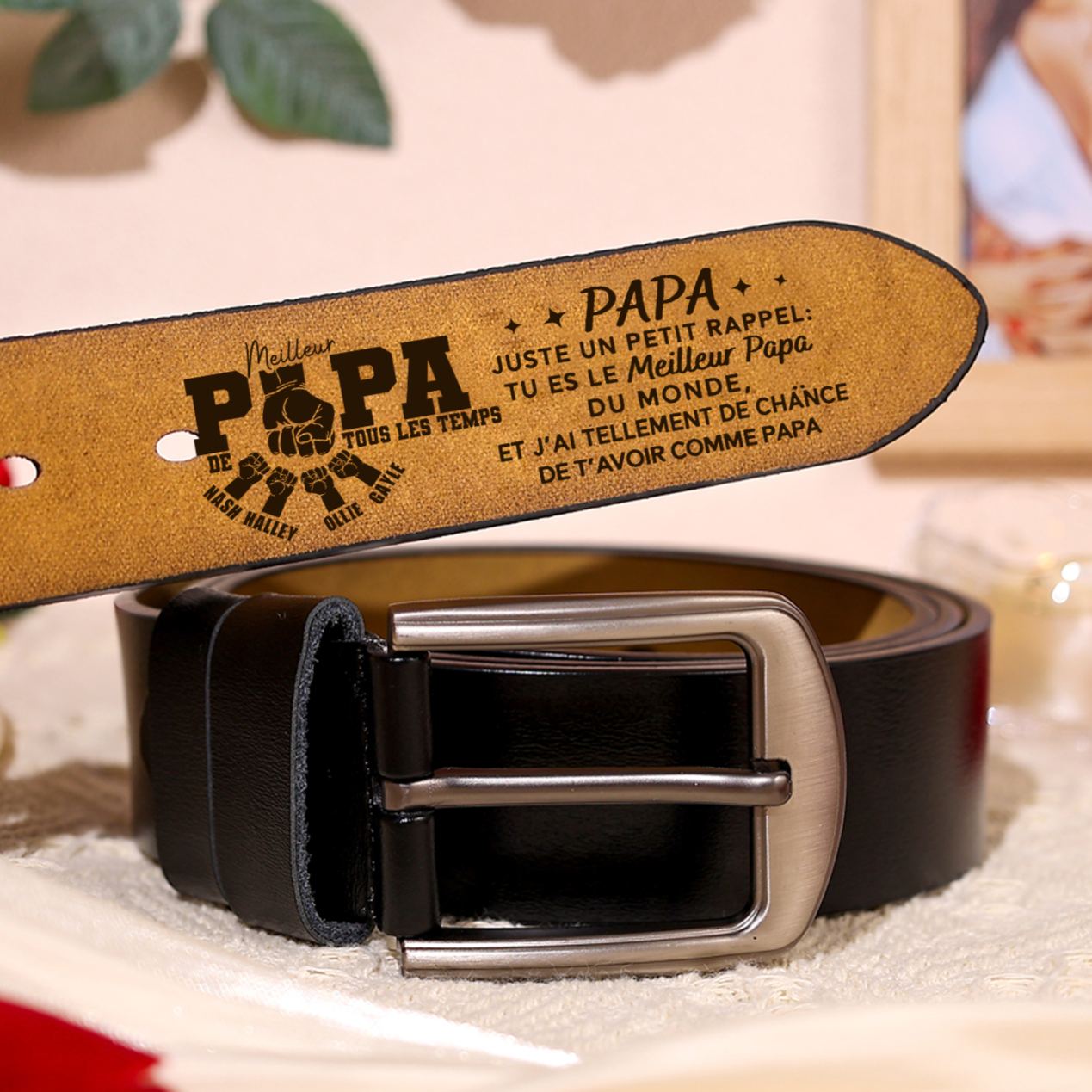 À Papa - Ceinture en Cuir personnalisée avec 4 Prénoms – Cadeau pour Papa | Jessemade