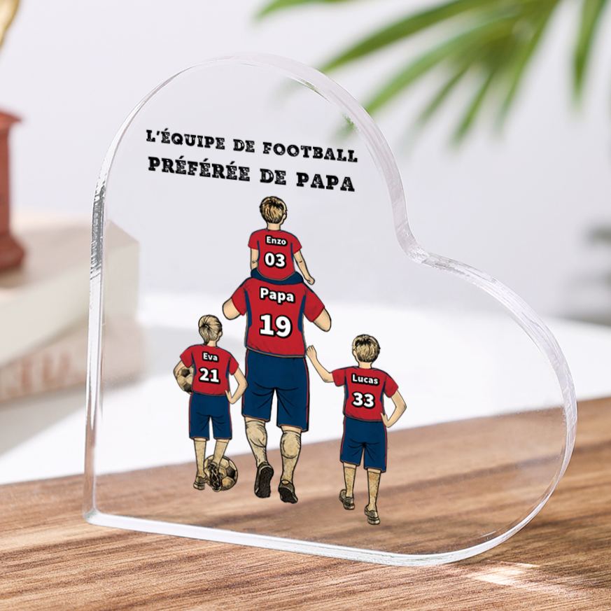[Copy]Plaque Acrylique en Forme de Cœur Football Famille 2-4 Prénoms Personnalisés | Cadeau Fête des Pères | Jessemade