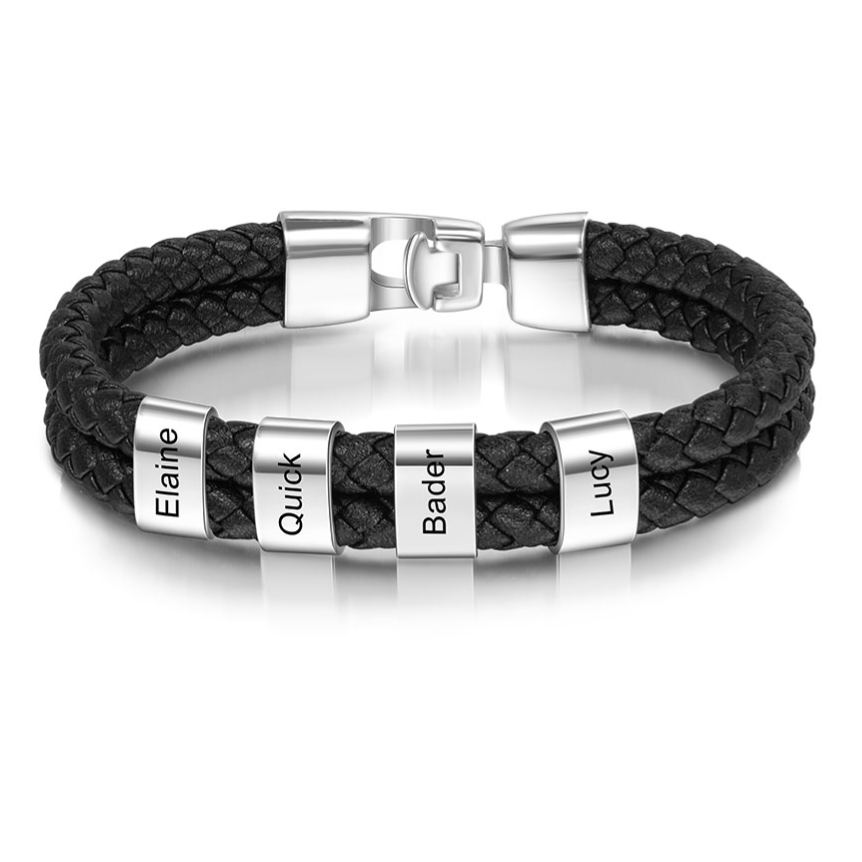 À mon Papa - Bracelet en Cuir et Acier personnalisé avec 4 Prénoms | Jessemade