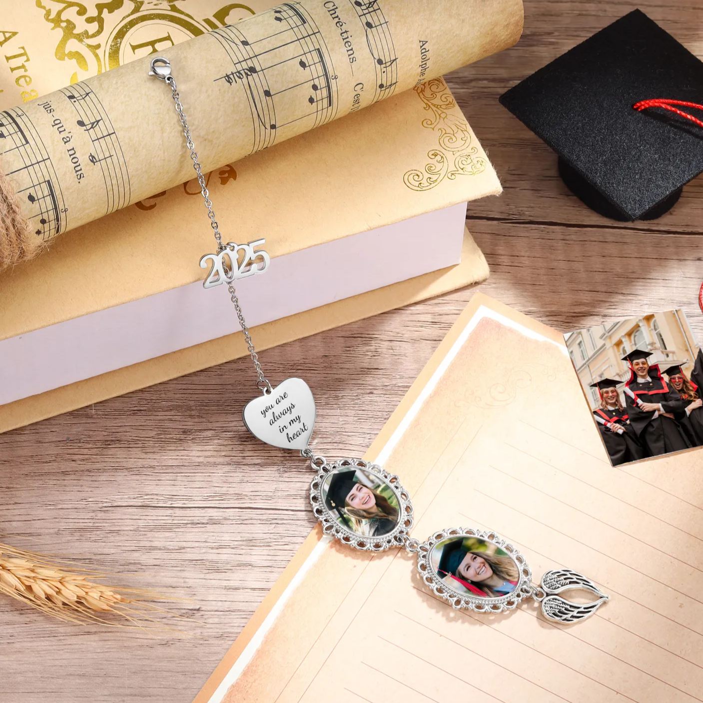 Pendentif de Graduation Personnalisé avec 2 Photos et 1 Texte - Cadeau pour Graduation 2025 | Jessemade