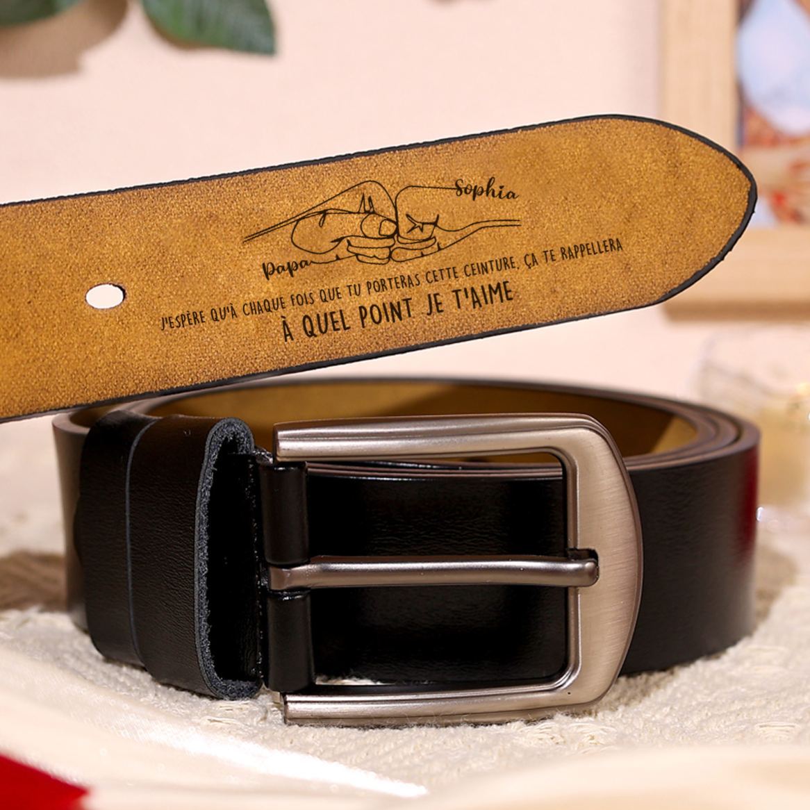Ceinture en cuir Personnalisée avec 2 Noms et motif de Poing | Cadeau pour la fête des pères | Jessemade