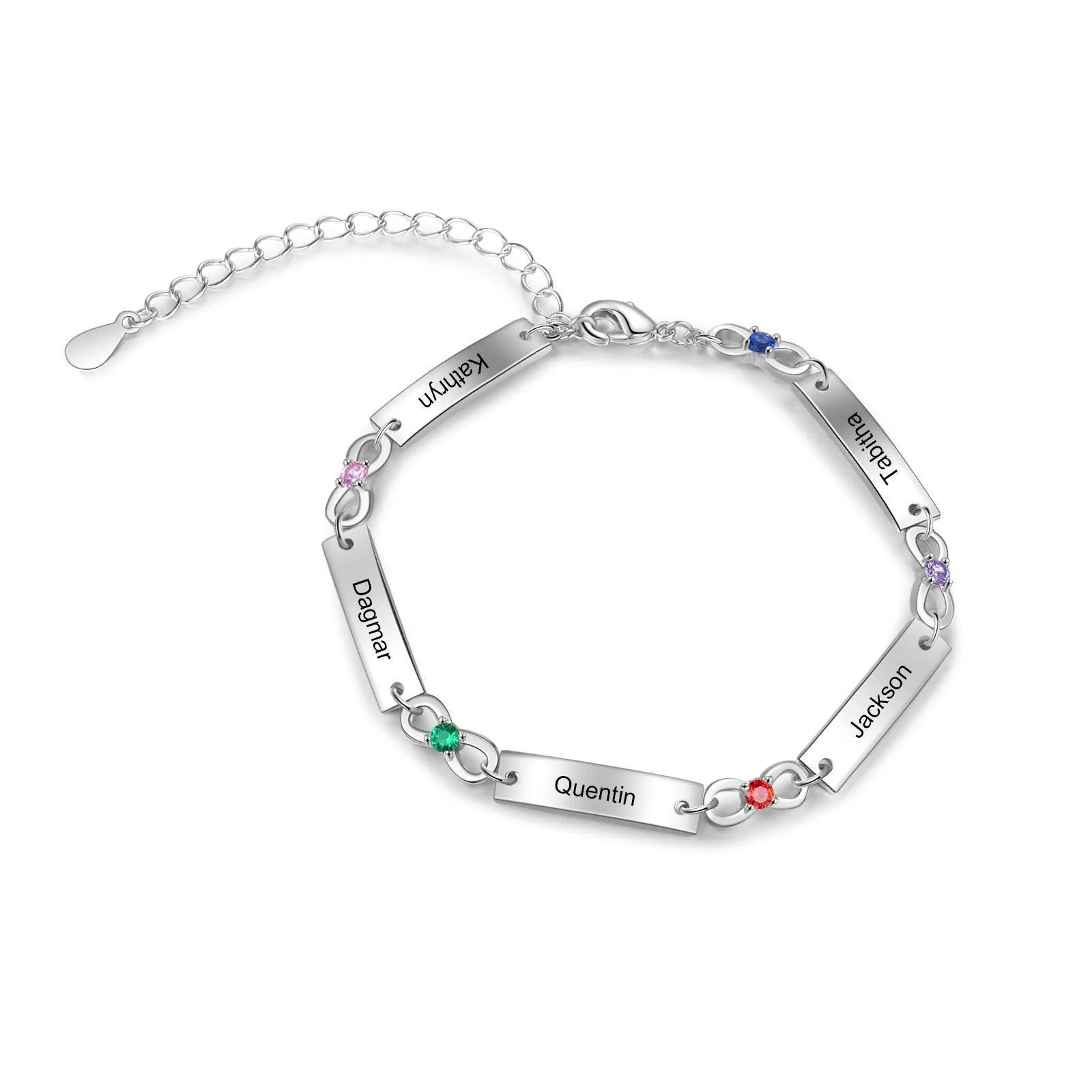 Bracelet infini Bracelet Pierre De Naissance avec 1-5 Prénoms Personnalisé pour Femme｜Jessemade